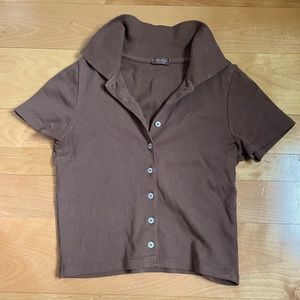 Brandy Melville John Galt Brown Button Up Tee